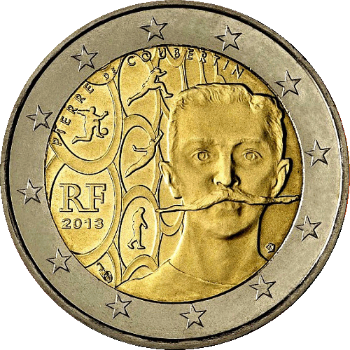 Francia 2 euro Pierre de Coubertin 2013b