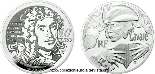 Francia 10 euro argento Moliere l'avaro 2014b