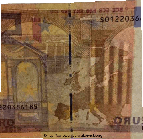 Banconota 50 euro filo sicurezza spezzato