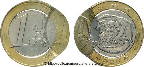 Grecia 1 euro 2002 sovracconio Flipover