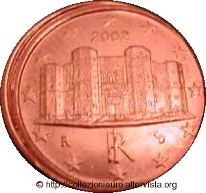 1 Cen.2002 Rep.Italia,rame errore di conio eccesso di materiale da ambo i lati 