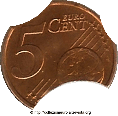 Moneta 5 cent tagliata dalle battute del conio