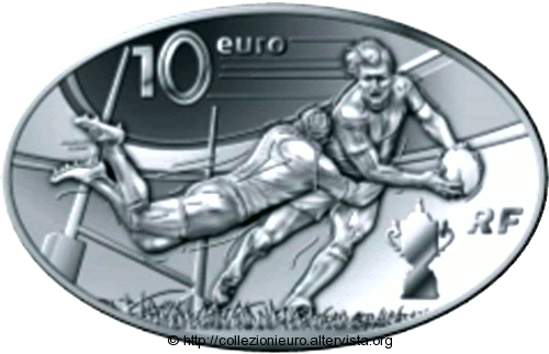 Francia: 10€ argento commemorativa dedicata a “Eventi Sportivi – XV Rugby World Cup” 2015.