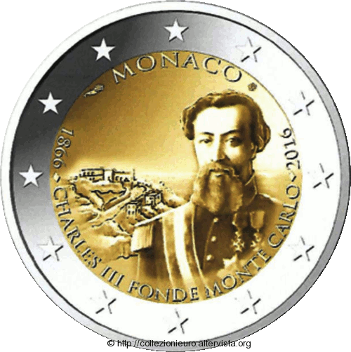 Monaco 2 euro commemorativo 150 anniversario fondazione Monte Carlo da Charles III 2016