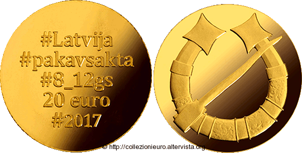Lettonia: 20 euro commemorativo dedicato alla “Serie spille d’oro – Fibula ferro di cavallo” 2017.