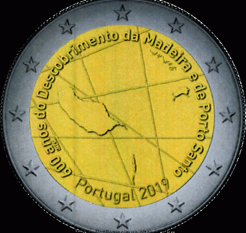 Portogallo: bozzetto 2 euro dedicato al “600° anniversario della scoperta dell’isola di Madeira” 2019.