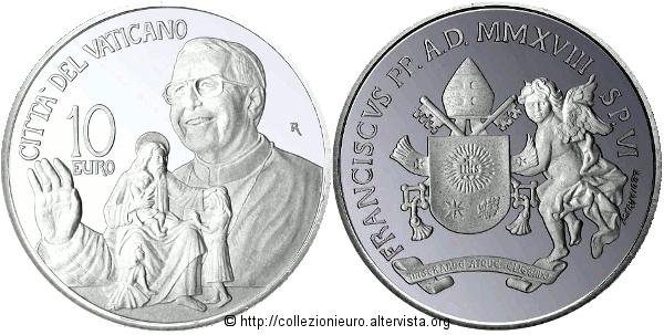 Vaticano: 10 Euro commemorativo in argento dedicato alla “40° Anniversario della morte di Papa Giovanni Paolo I” 2018.