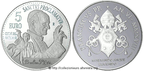 Vaticano: 5 Euro commemorativo in argento dedicato alla “canonizzazione di Papa Paolo VI” 2018.
