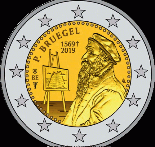 Belgio: Bozzetto 2 euro commemorativo “450 ° anniversario della morte di Pieter Bruegel il Vecchio” 2019.