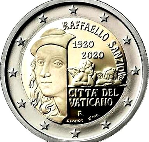 Vaticano  2 euro commemorativo 500º anniversario della morte di Raffaello Sanzio.